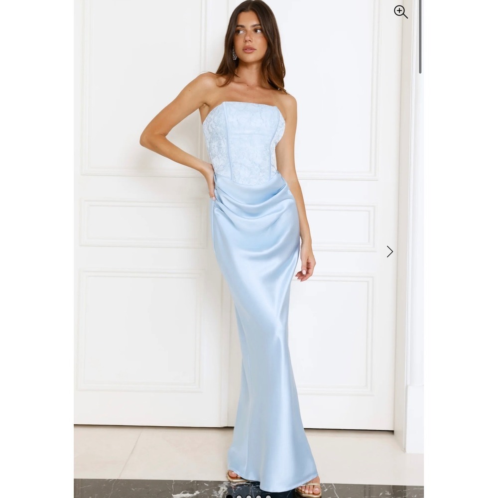 Hello Molly Powder Blue Strapless Maxi Dress